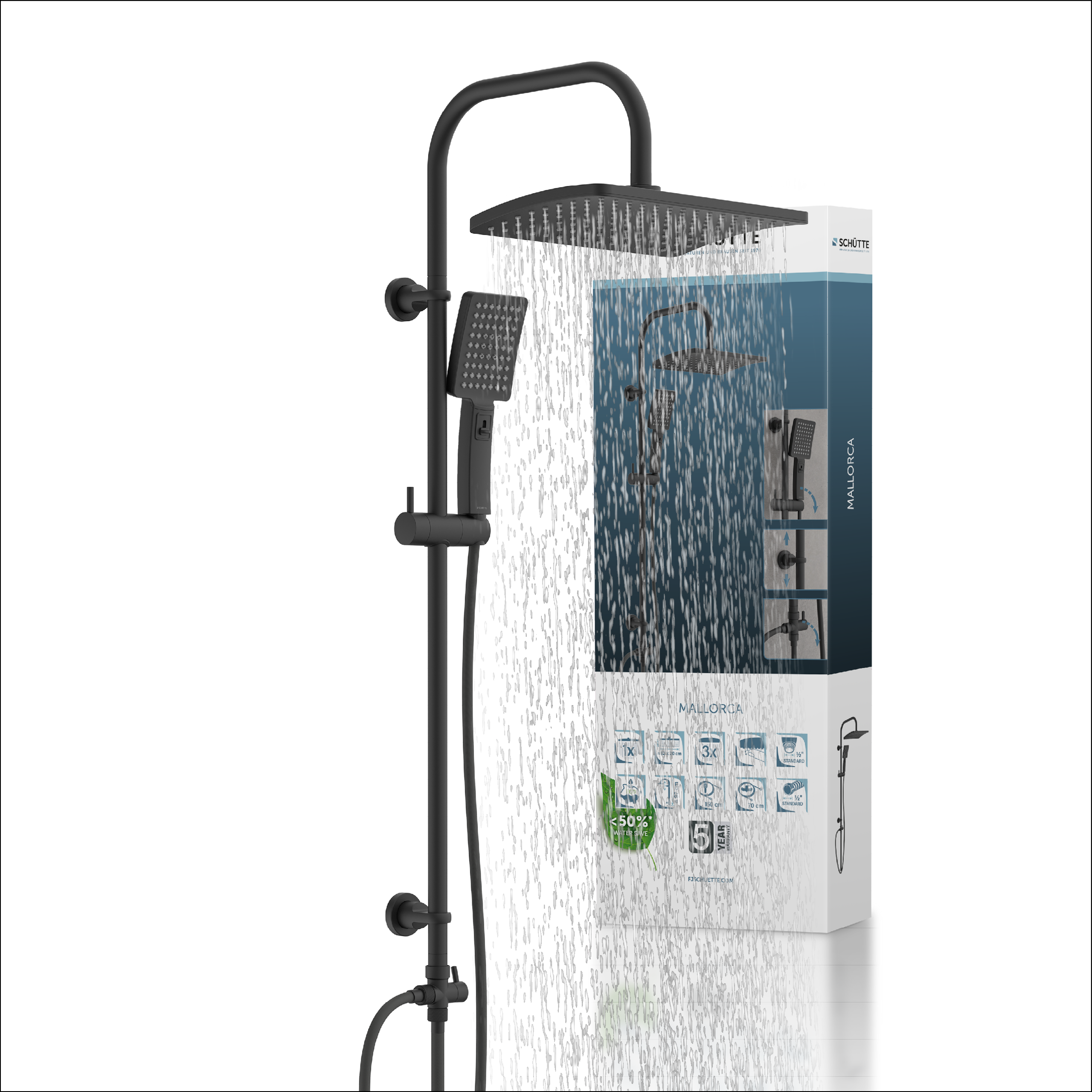 SCHÜTTE Überkopfbrauseset | Regendusche | Duschsystem | Duschset | Schwarz Chrom - Bild 4 von 15