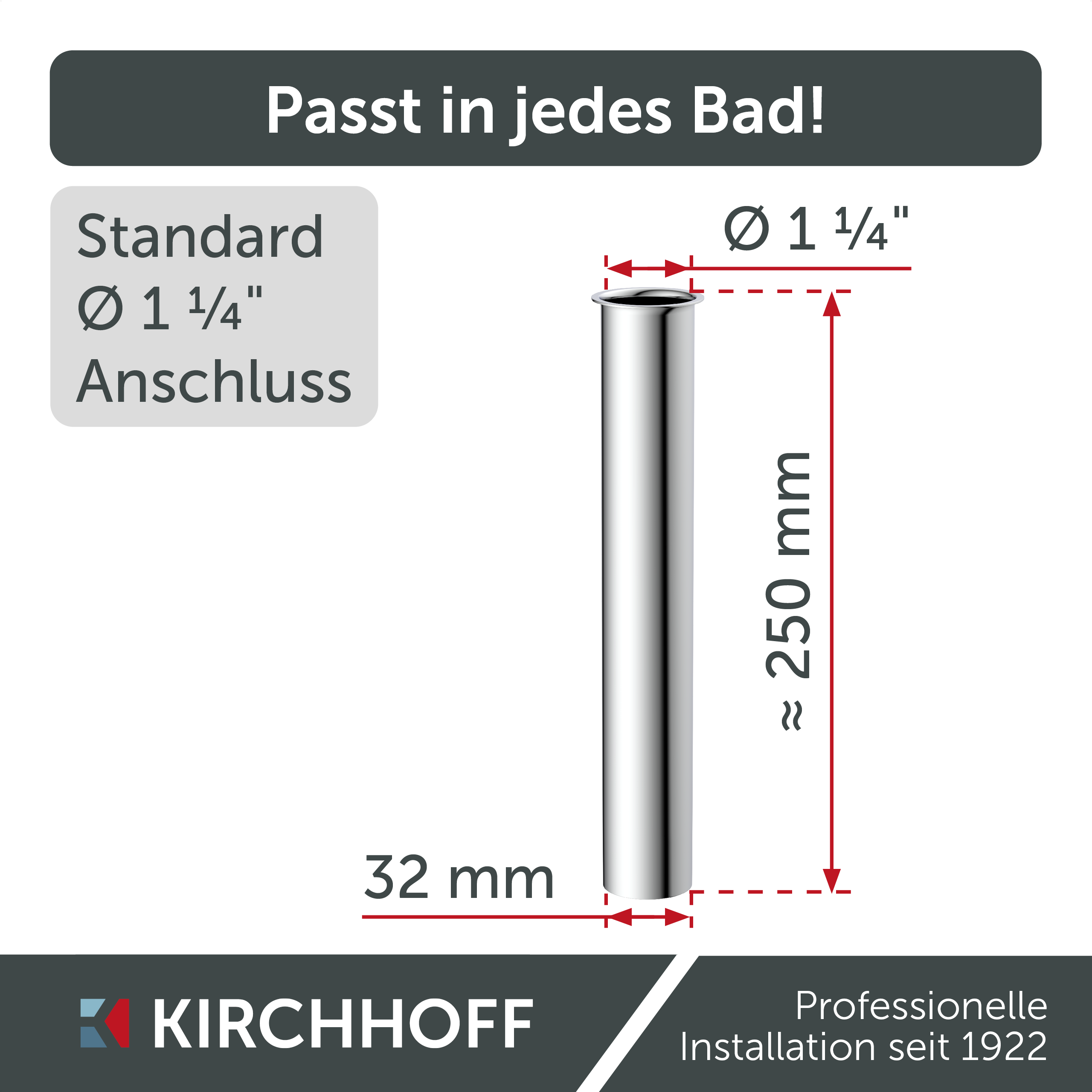 Tauchrohr für Siphon Rohr Verlängerung 20cm 25cm 30cm Waschbecken Abfluss